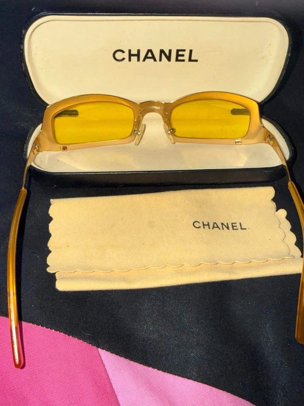 CHANEL Gold Frame Sunglasses with Yellow Lenses